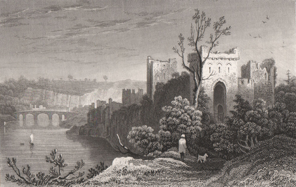 Chepstow Castle, Monmouthshire, Wales, by Henry Gastineau 1835 old print